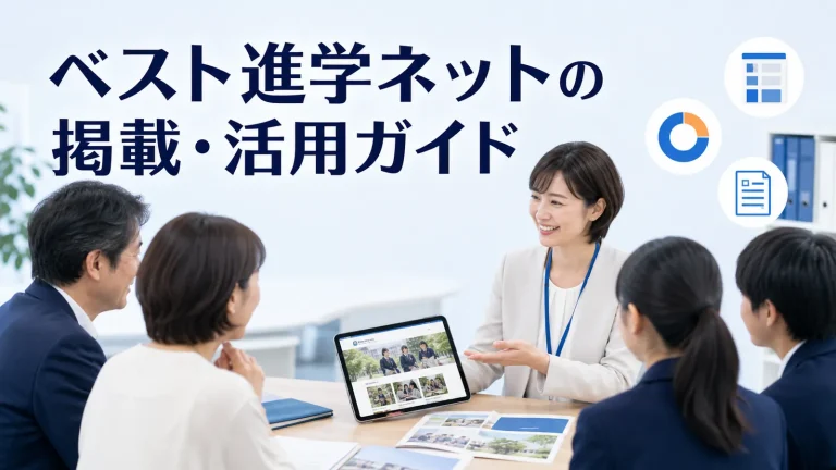 ベスト進学ネットの掲載・活用ガイドを内容別のオリジナル構図で整理した解説画像