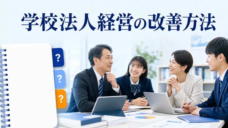 学校法人経営の改善方法を内容別のオリジナル構図で整理した解説画像