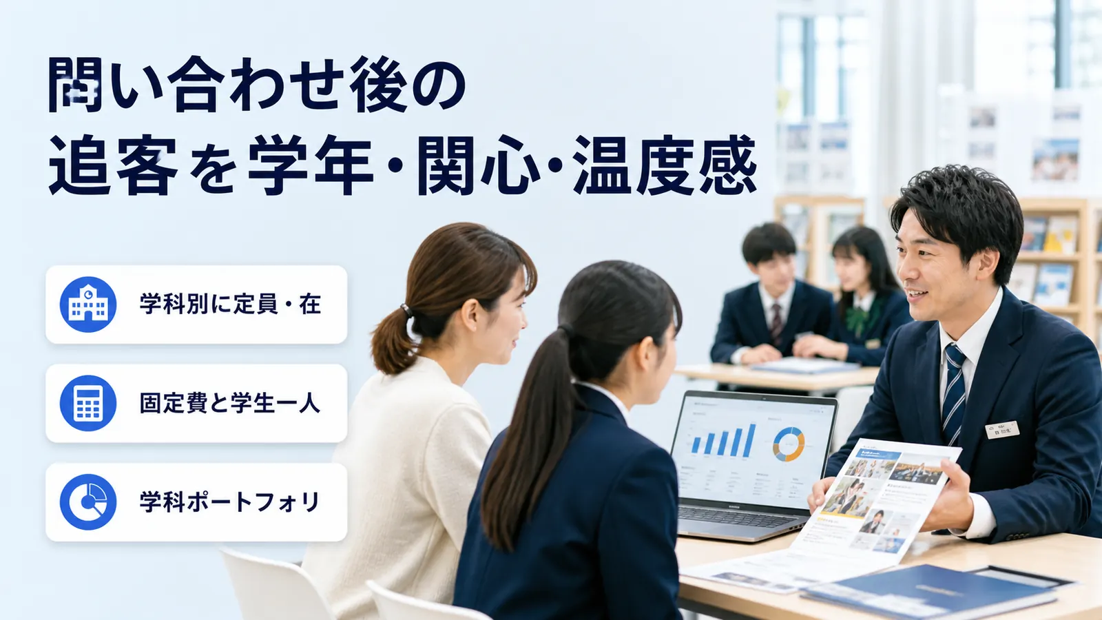 問い合わせ後の追客を学年・関心・温度感