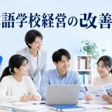 日本語学校経営の改善方法を内容別のオリジナル構図で整理した解説画像