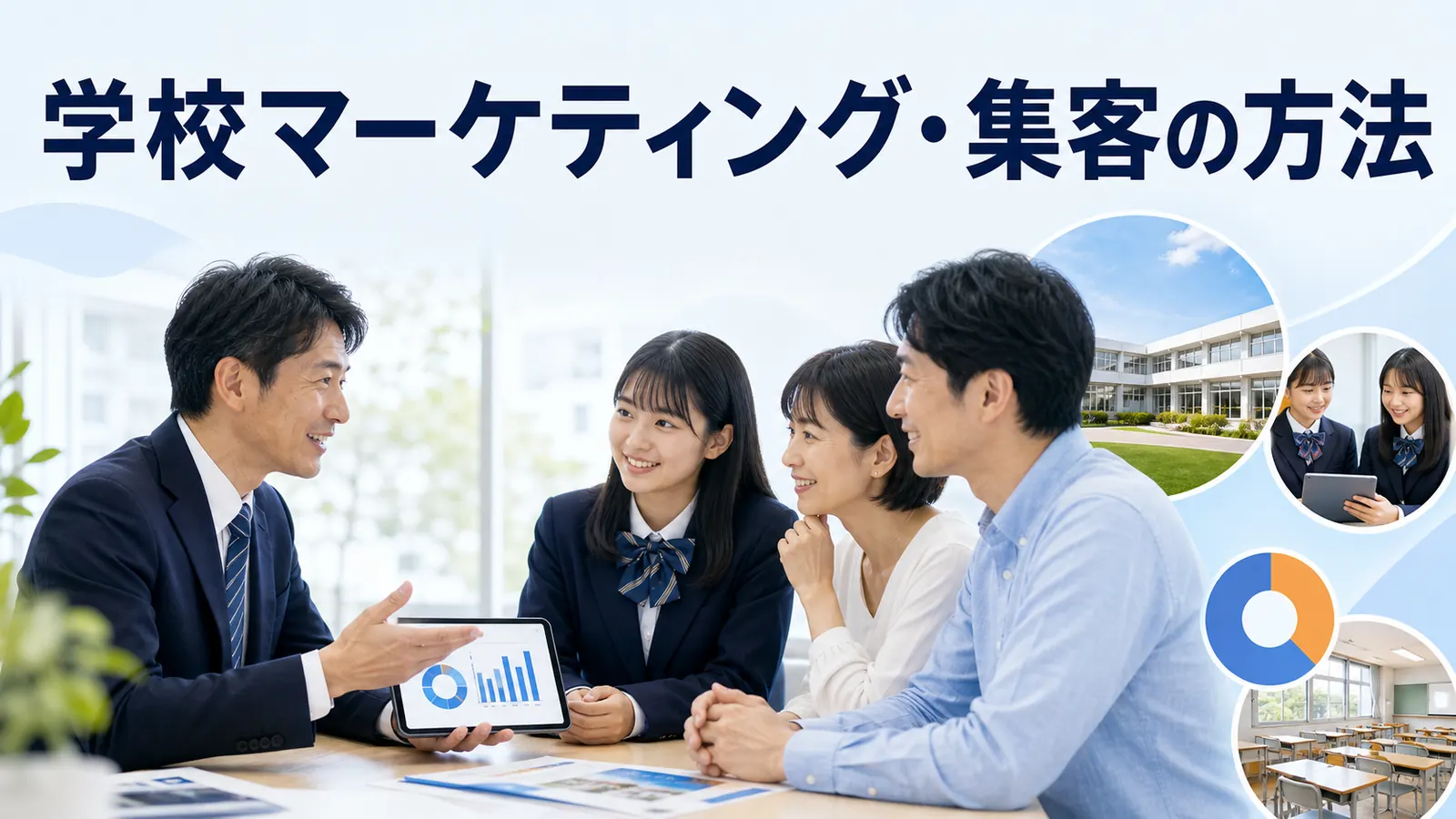 学校マーケティング・集客の方法を内容別のオリジナル構図で整理した解説画像