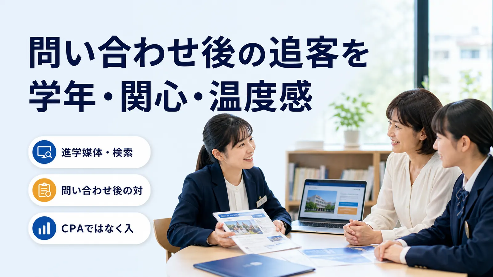 問い合わせ後の追客を学年・関心・温度感