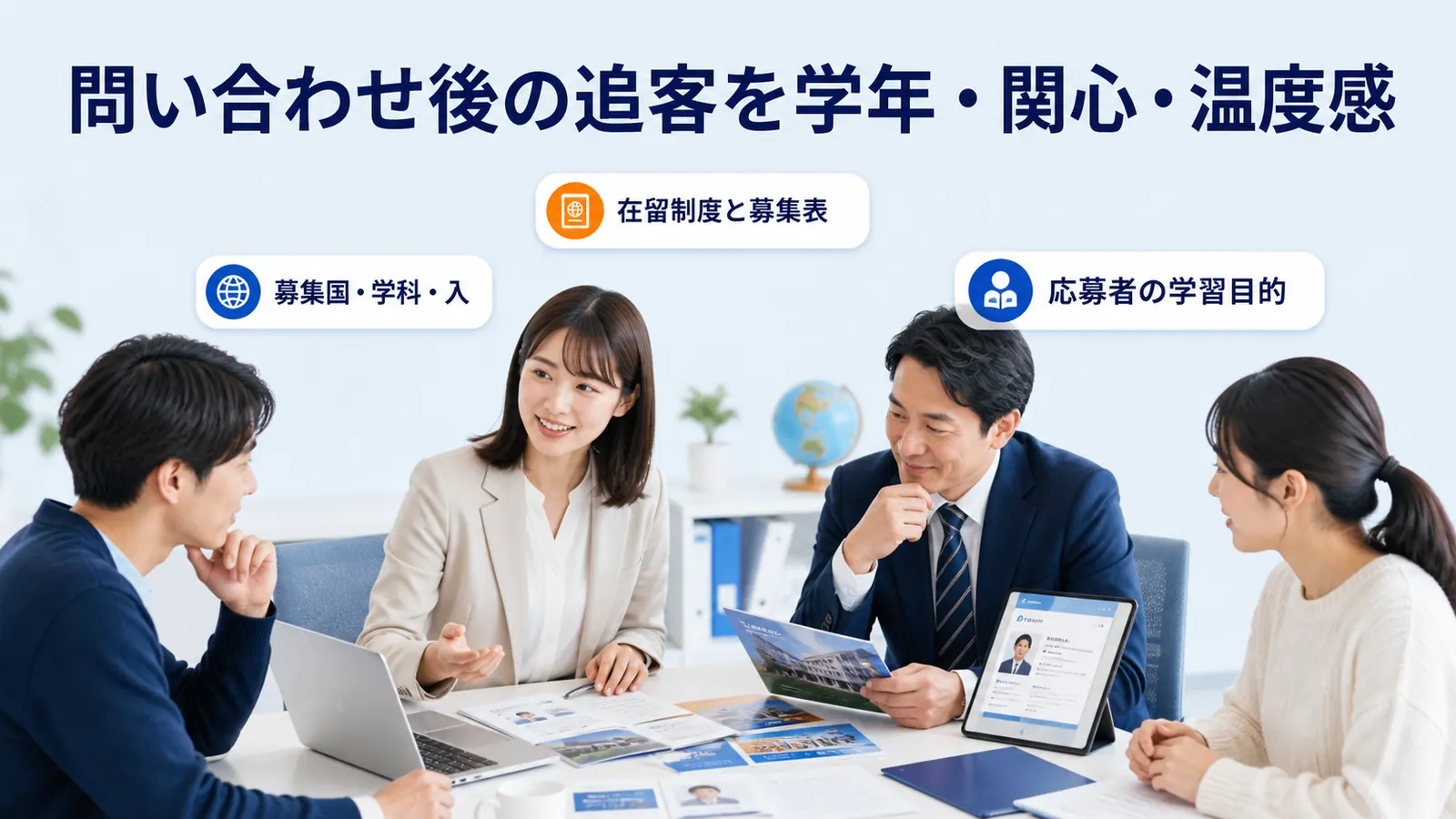 問い合わせ後の追客を学年・関心・温度感