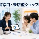 保険相談窓口・来店型ショップの仕組みを内容別のオリジナル構図で整理した解説画像