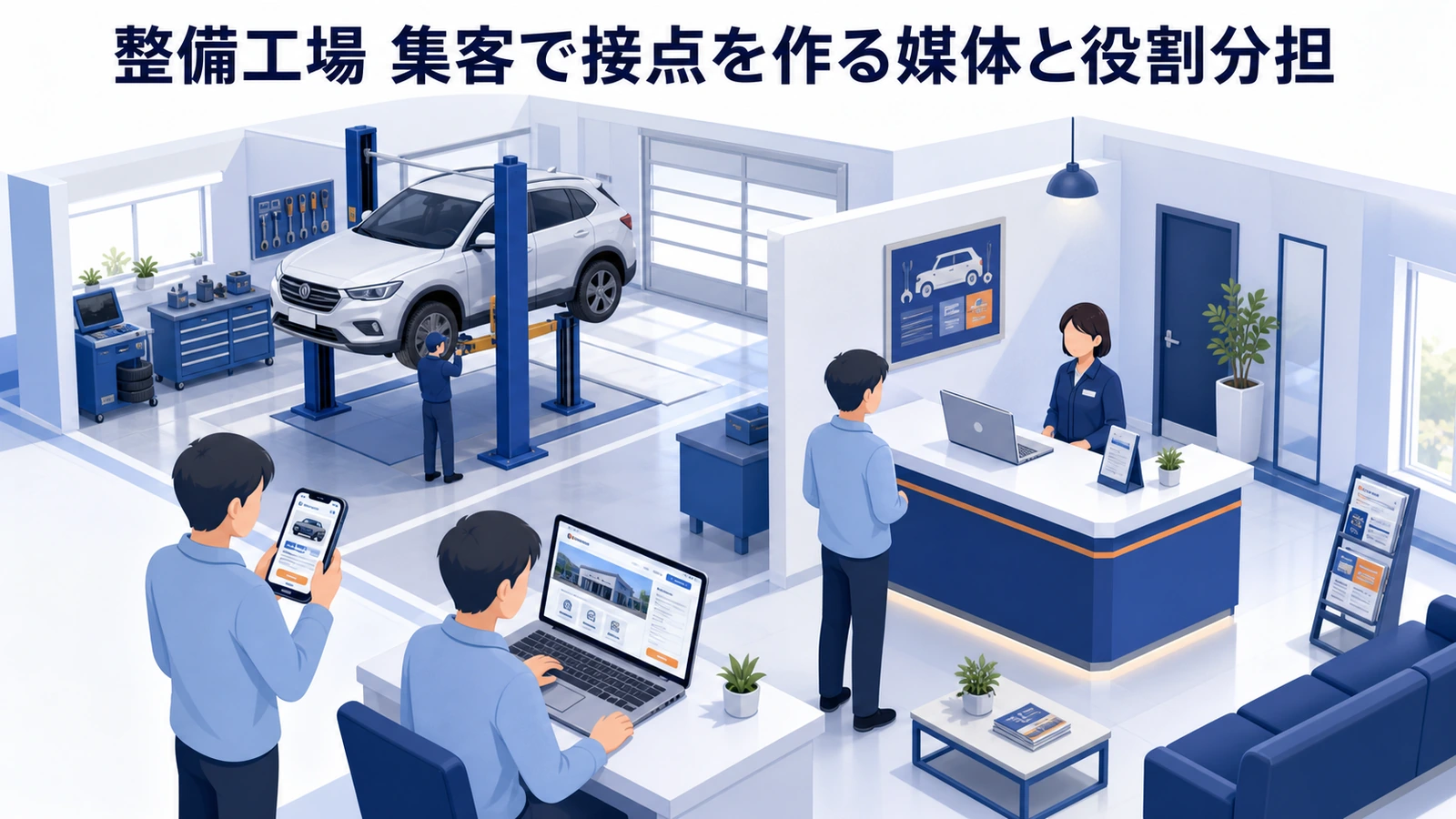 整備工場 集客で接点を作る媒体と役割分担