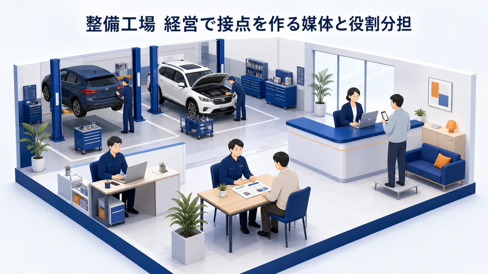 整備工場 経営で接点を作る媒体と役割分担