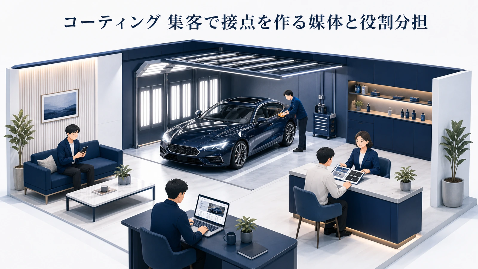 コーティング 集客で接点を作る媒体と役割分担