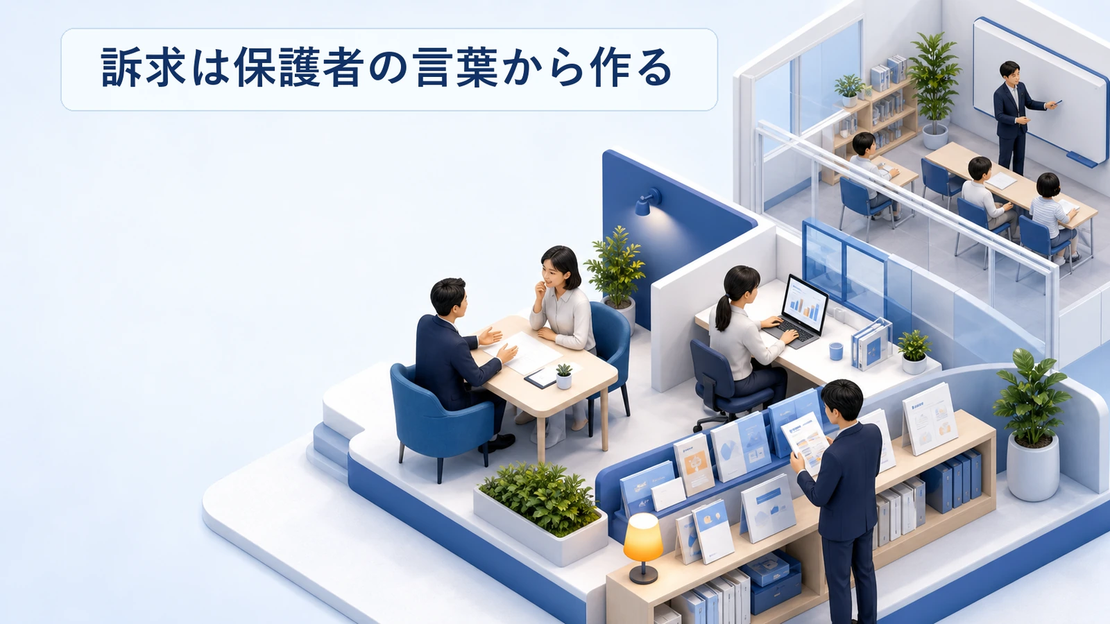 塾の広告訴求を保護者の言葉から作る手順を示した図解