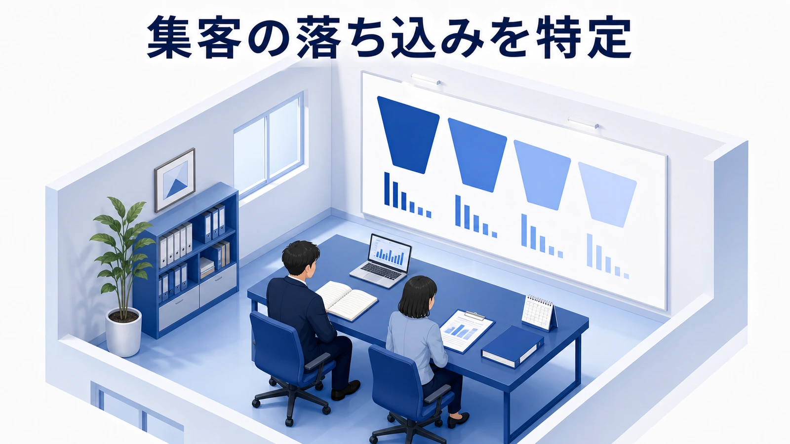 塾集客の四段階のどこで落ちているかを特定する流れの図解