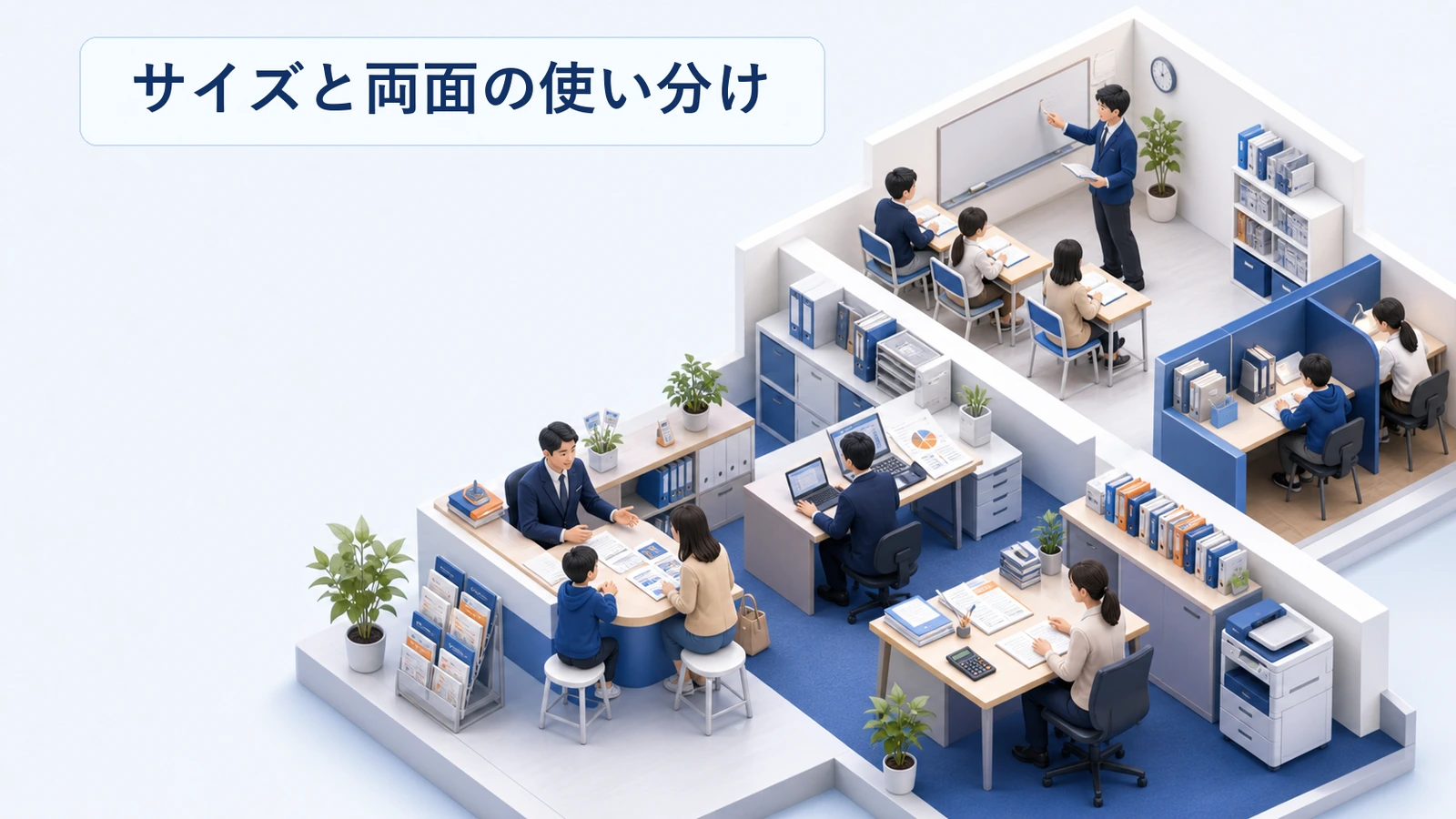 塾チラシのサイズと両面の使い分けを整理した図解