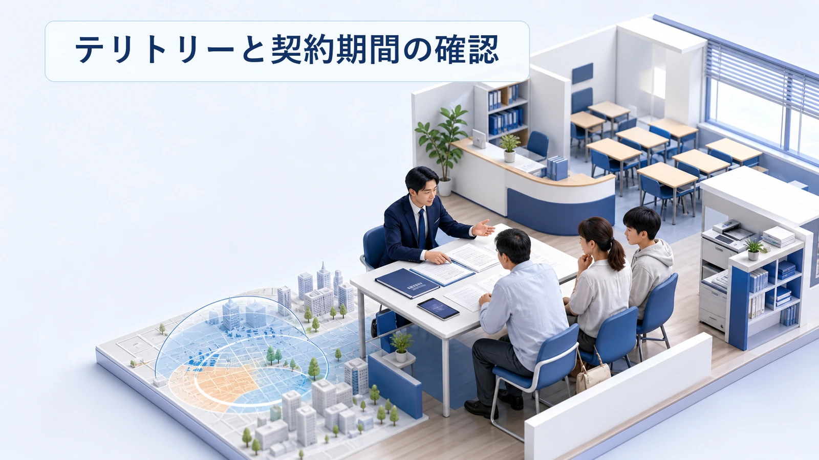 塾フランチャイズのテリトリーと契約期間で確認する項目の図解