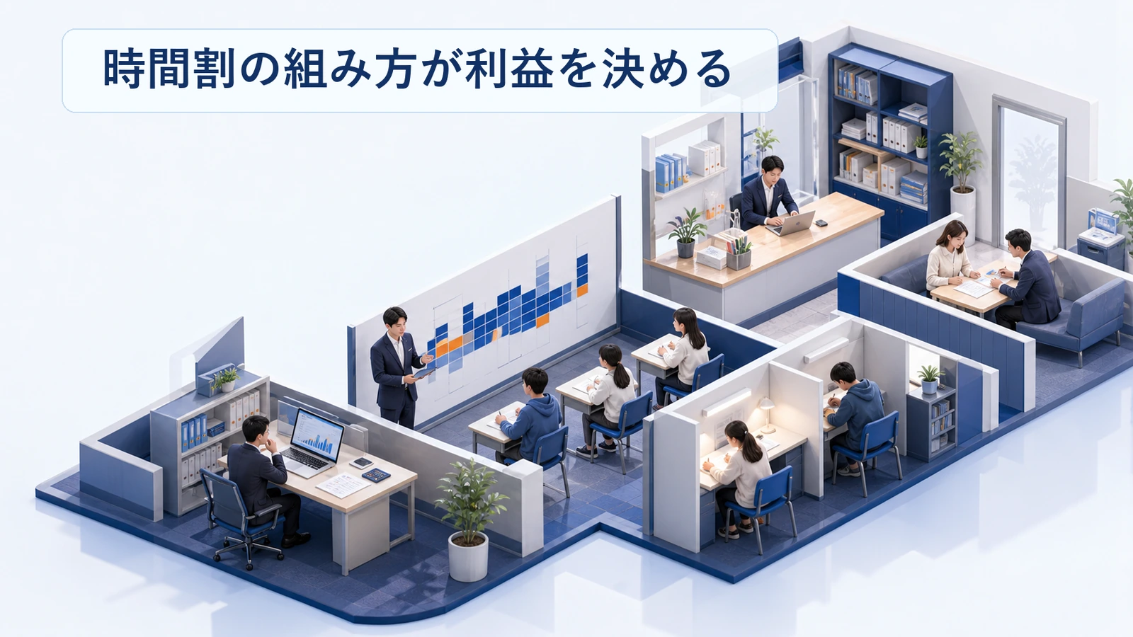 塾の時間割の組み方が利益を決める構造を示した図解