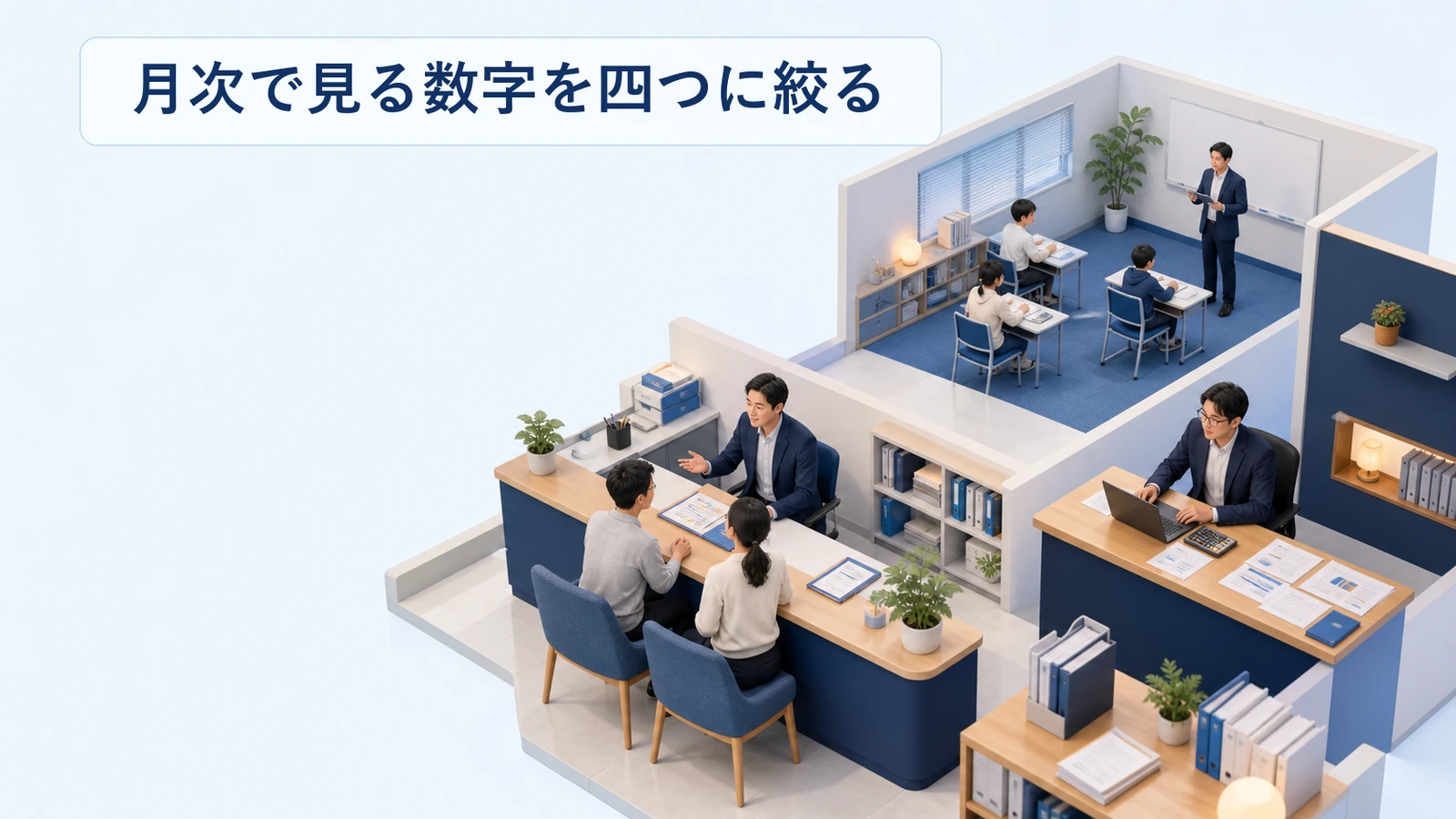 塾経営で月次に見る数字を四つに絞った図解