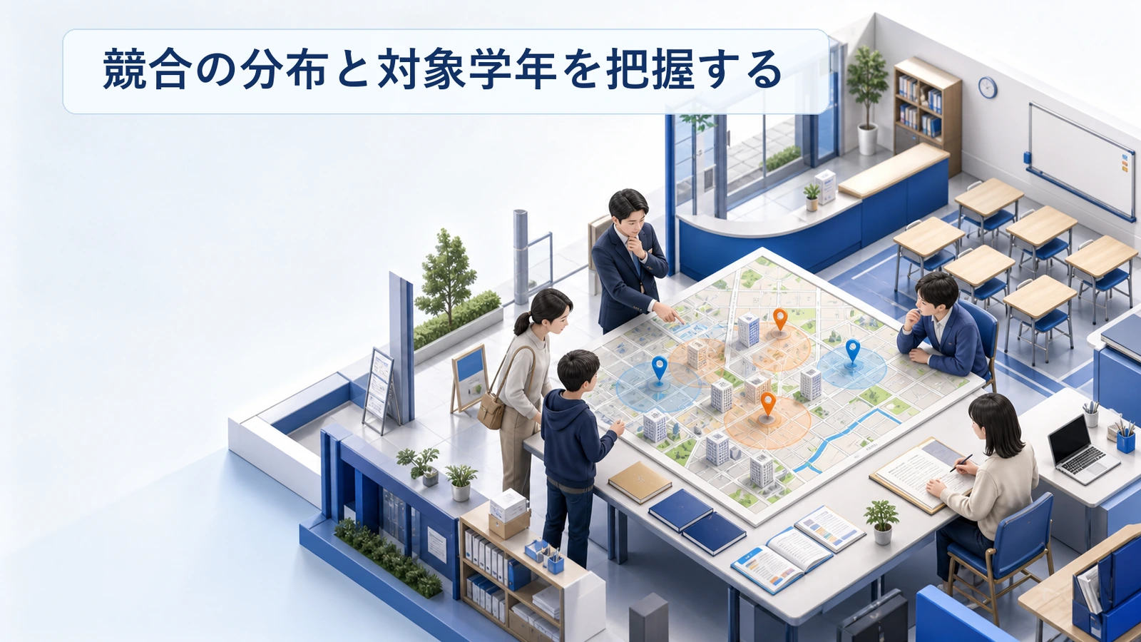 塾開業で競合の分布と対象学年を把握する手順を整理した図解
