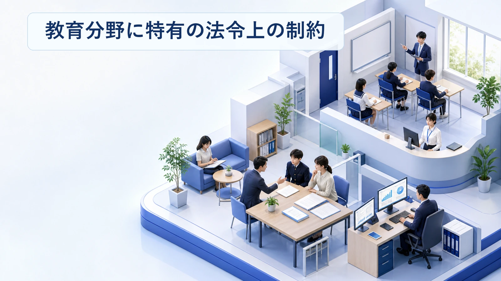 教育分野のマーケティングにおける法令上の制約を整理した図解