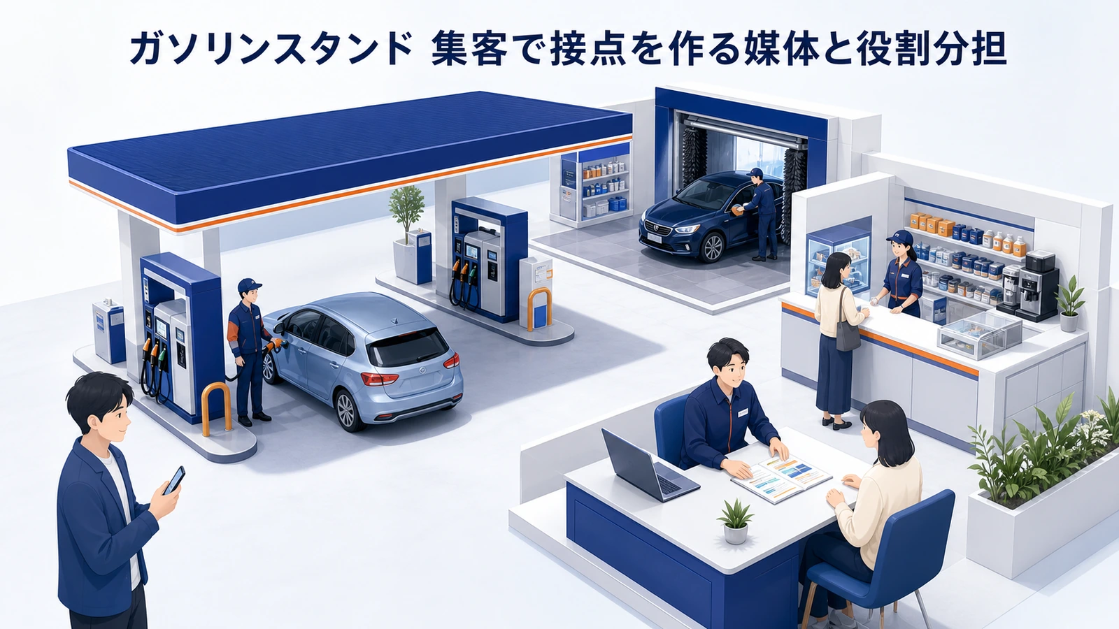 ガソリンスタンド 集客で接点を作る媒体と役割分担