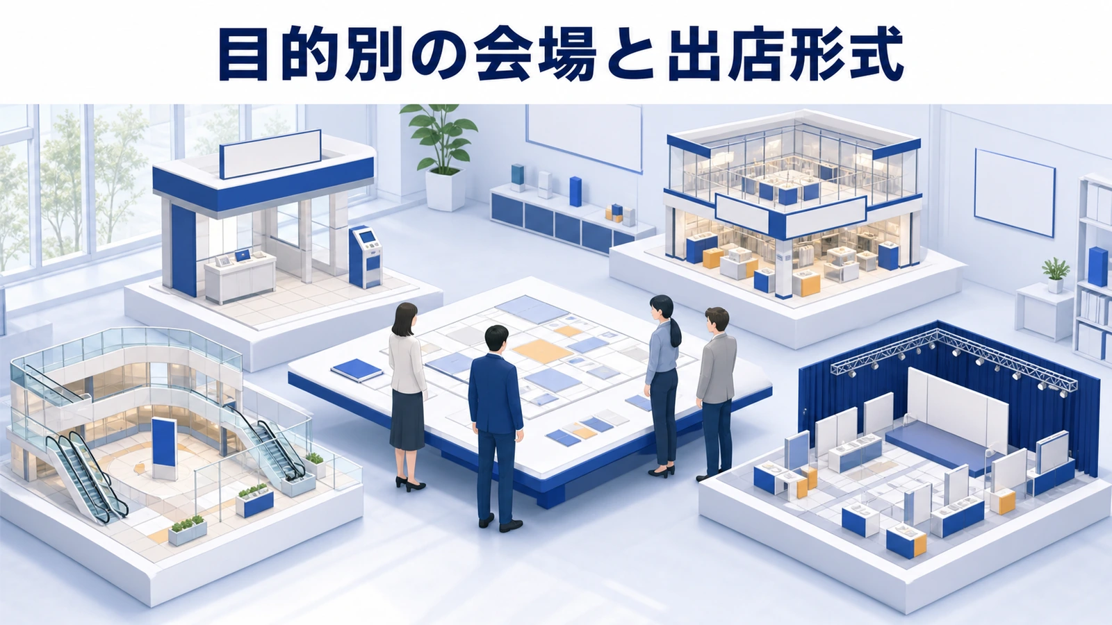 目的別に商業施設・路面・既存店・巡回型を選ぶ図解