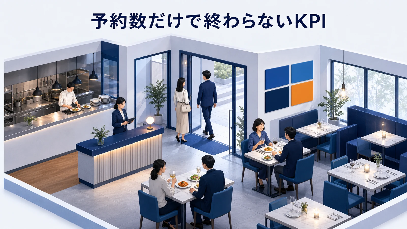 飲食店集客で予約数・来店率・客単価・再来店率を追うKPI図解