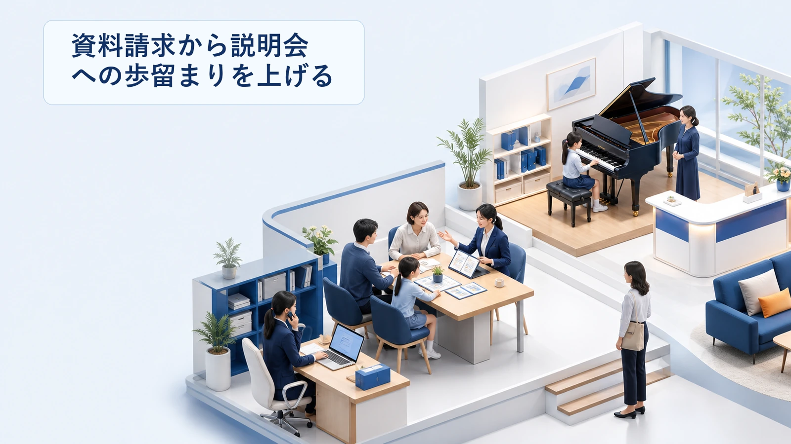 スクールの資料請求から説明会参加への歩留まりを上げる手順の図解