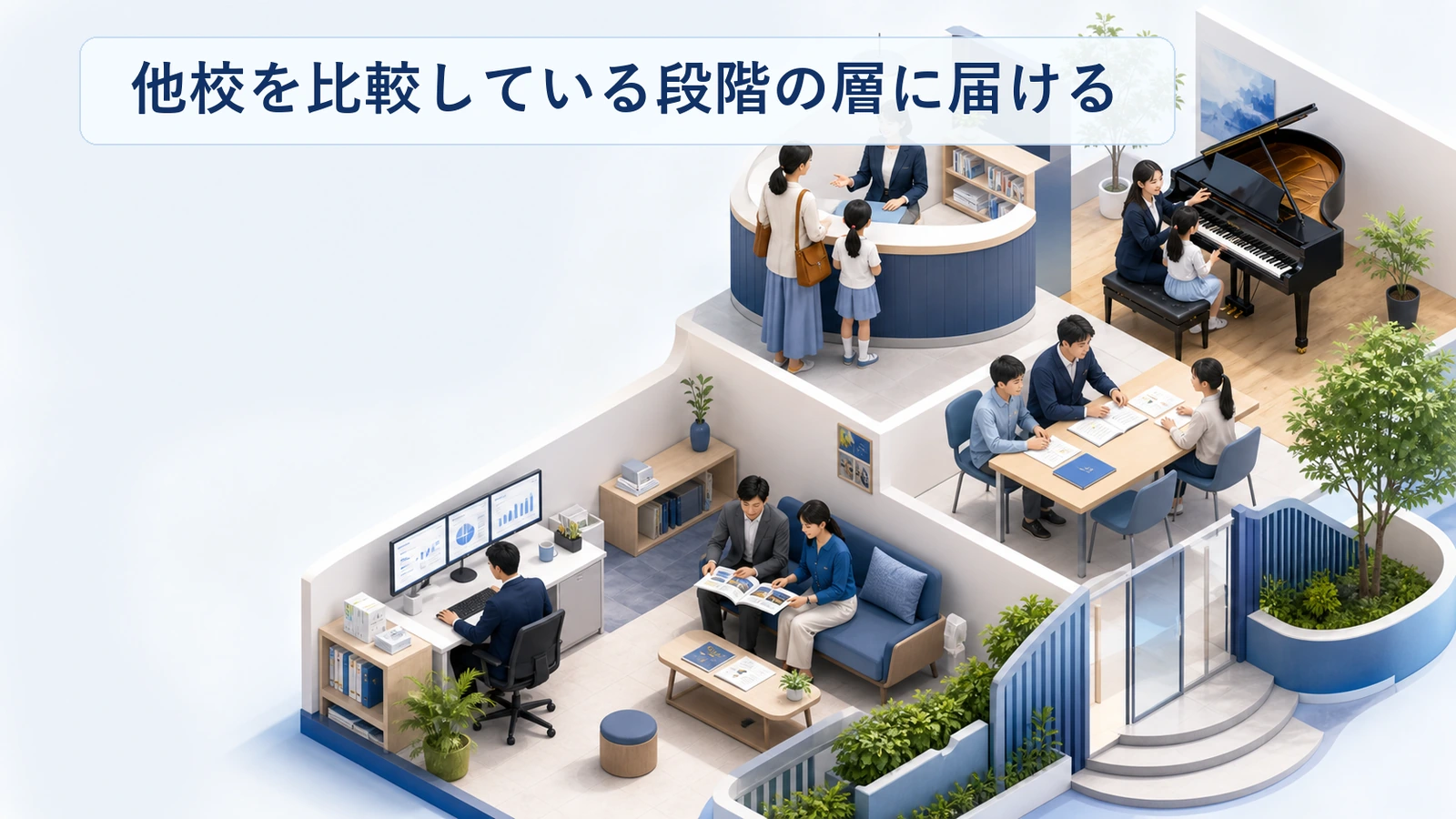 他校を比較している段階の受講希望者へ接点を作る導線の図解