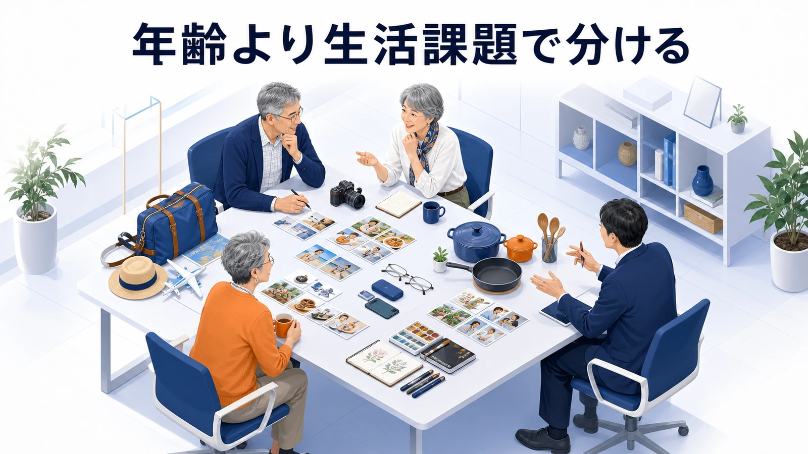 旅行、健康、家事、趣味など年齢より生活課題でシニア顧客を分類する