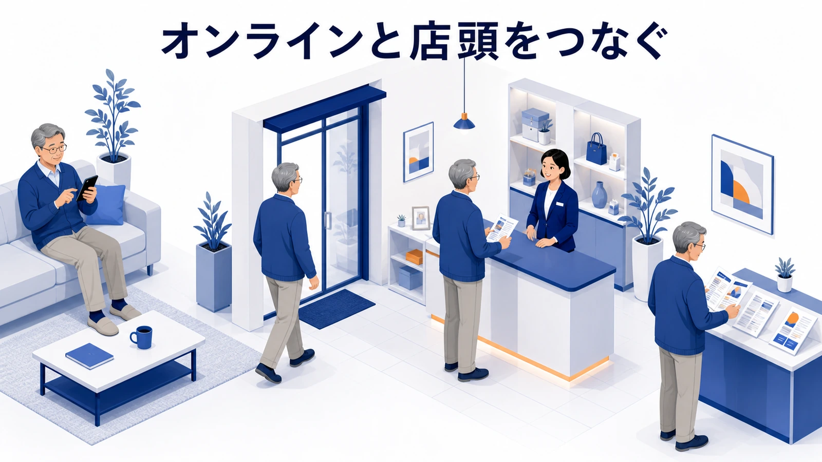 スマートフォン、店頭、紙の案内、スタッフをつなぐシニアマーケティング導線