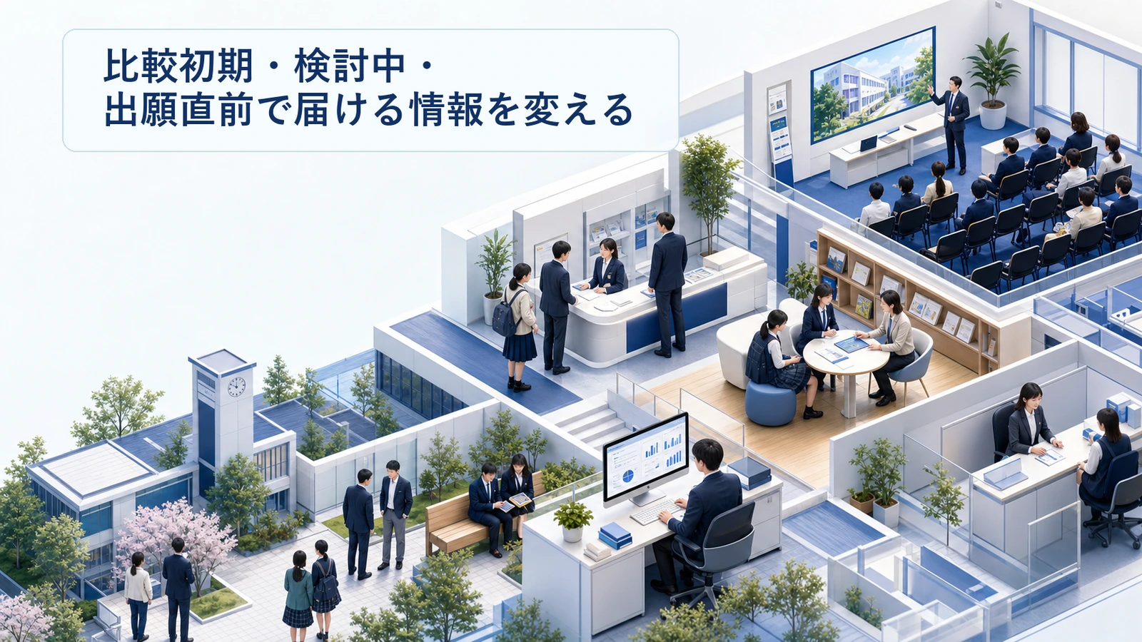 比較初期・検討中・出願直前で届ける情報を変える