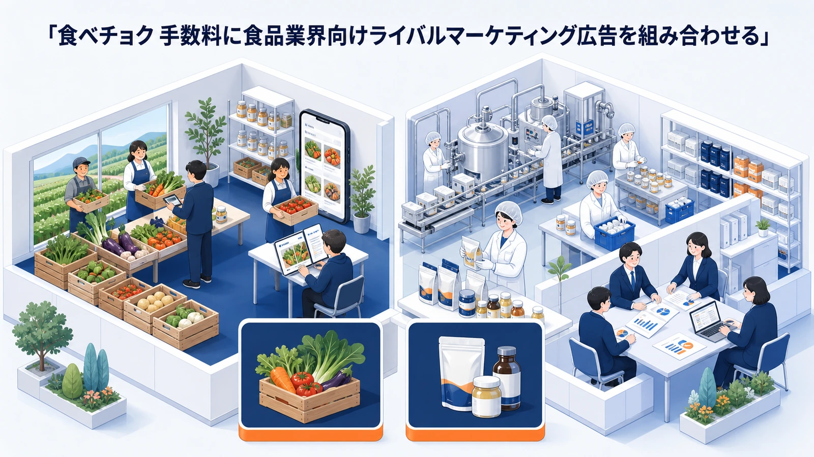 食べチョク 手数料に食品業界向けライバルマーケティング広告を組み合わせる