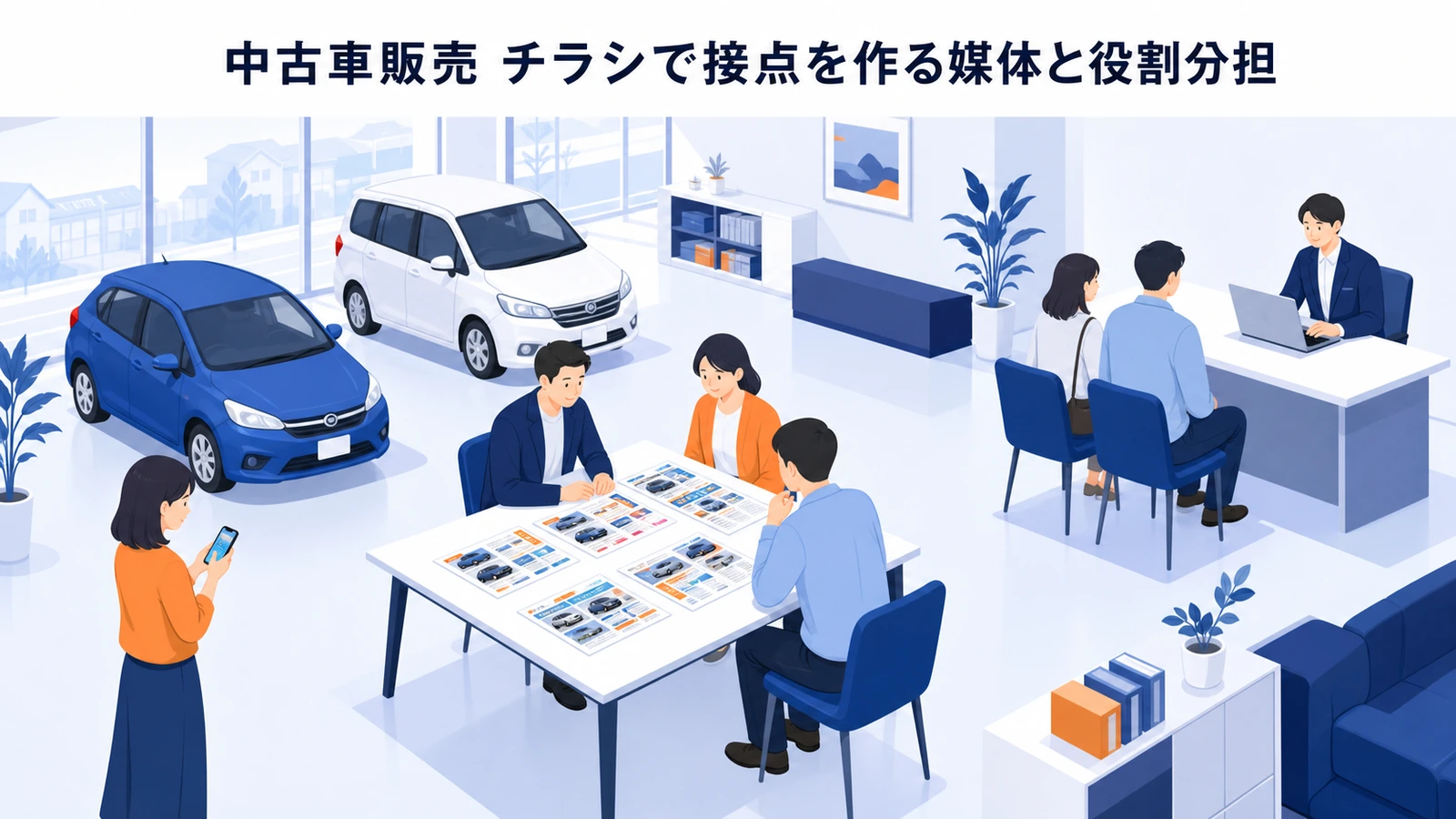 中古車販売 チラシで接点を作る媒体と役割分担