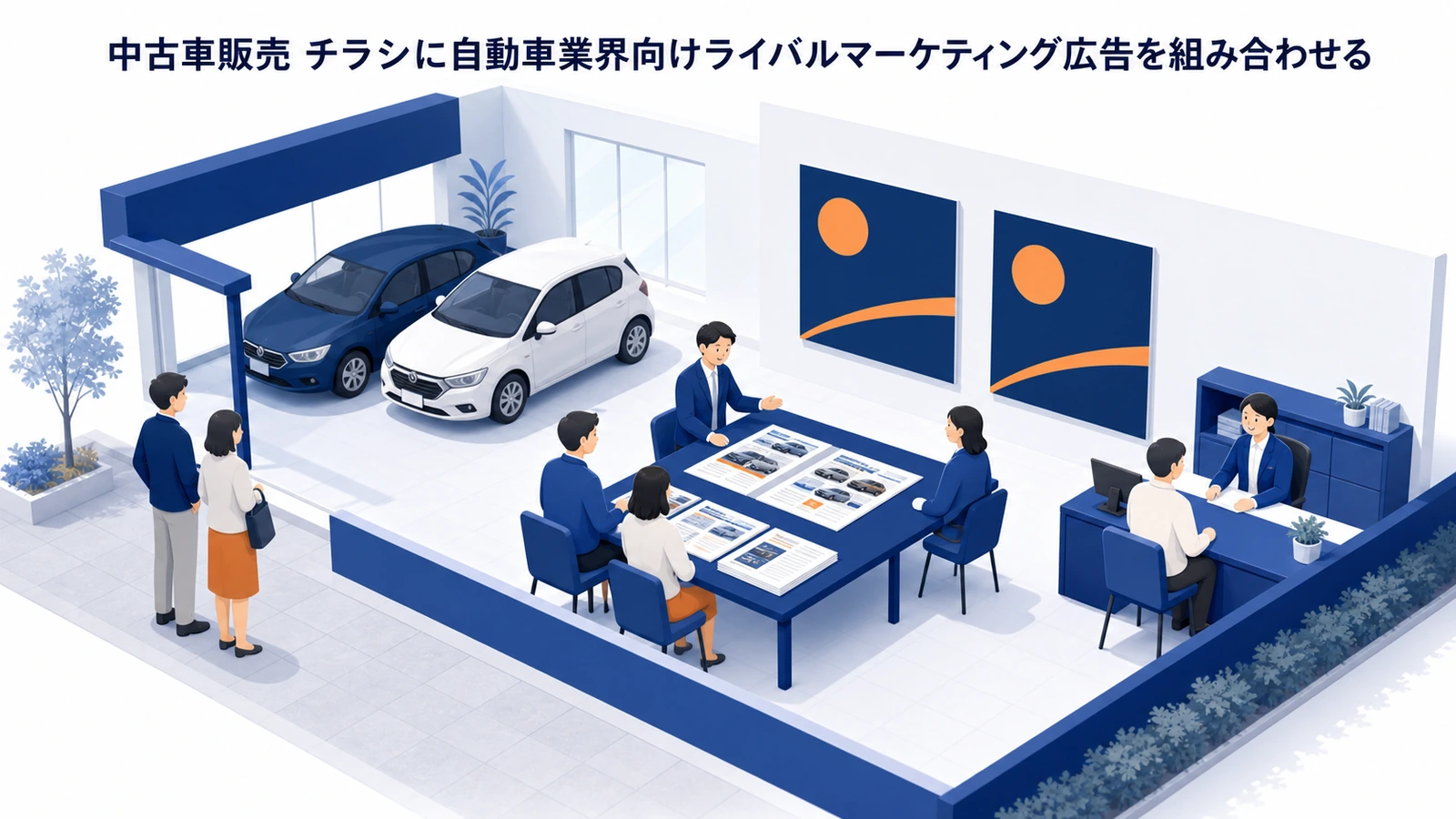 中古車販売 チラシに自動車業界向けライバルマーケティング広告を組み合わせる