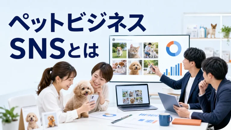 ペットビジネス SNSとはを内容別のオリジナル構図で整理した図解