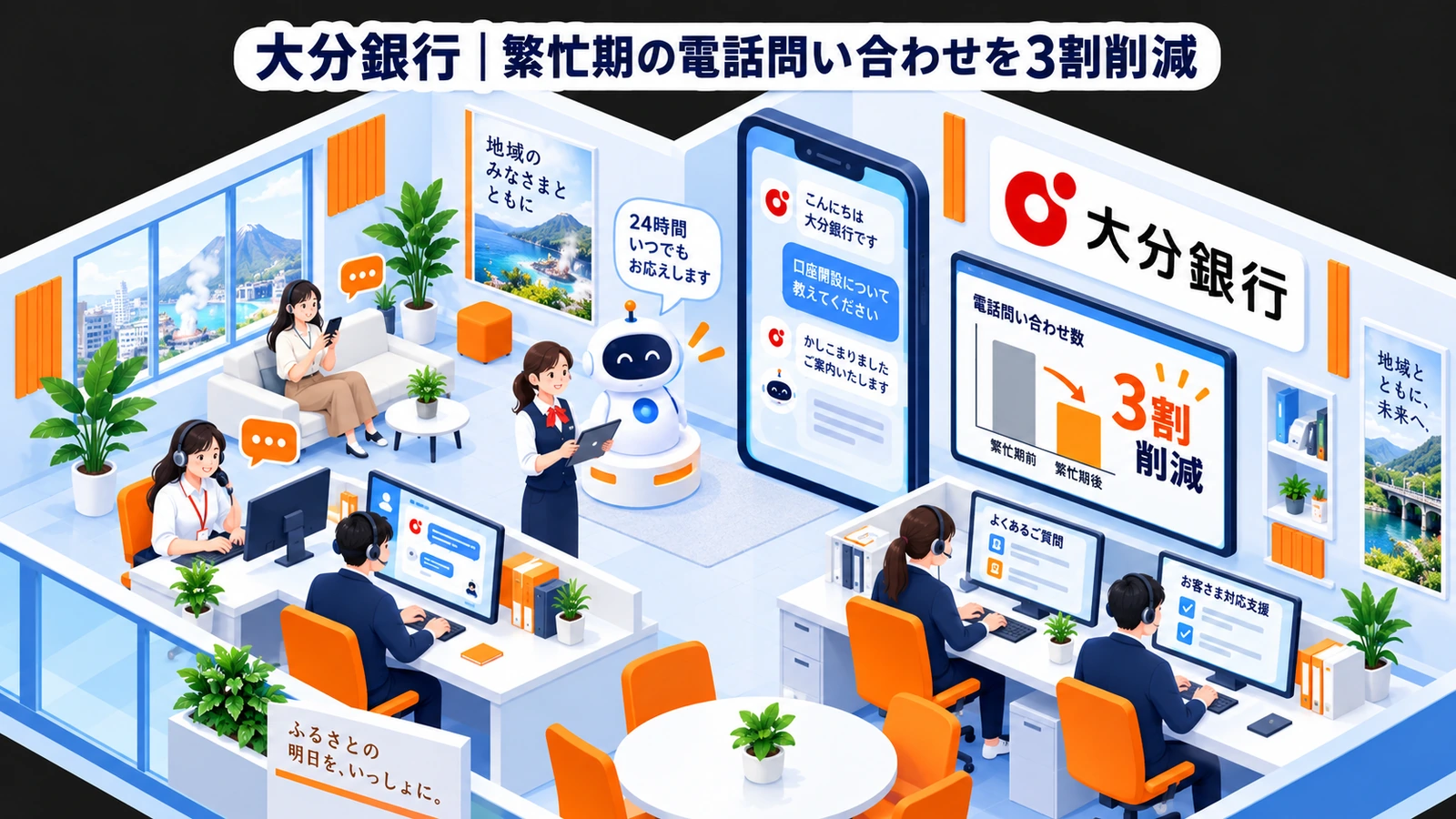 大分銀行|繁忙期の電話問い合わせを3割削減のチャットボットマーケティング成功事例