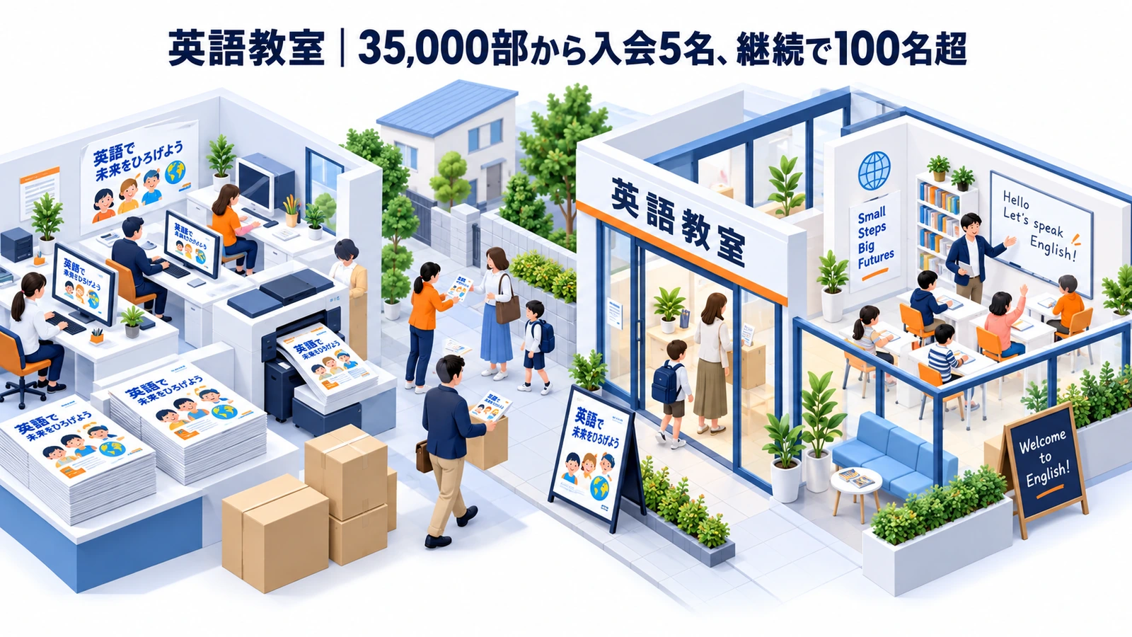 英語教室｜35,000部から入会5名、継続で100名超のチラシ集客成功事例