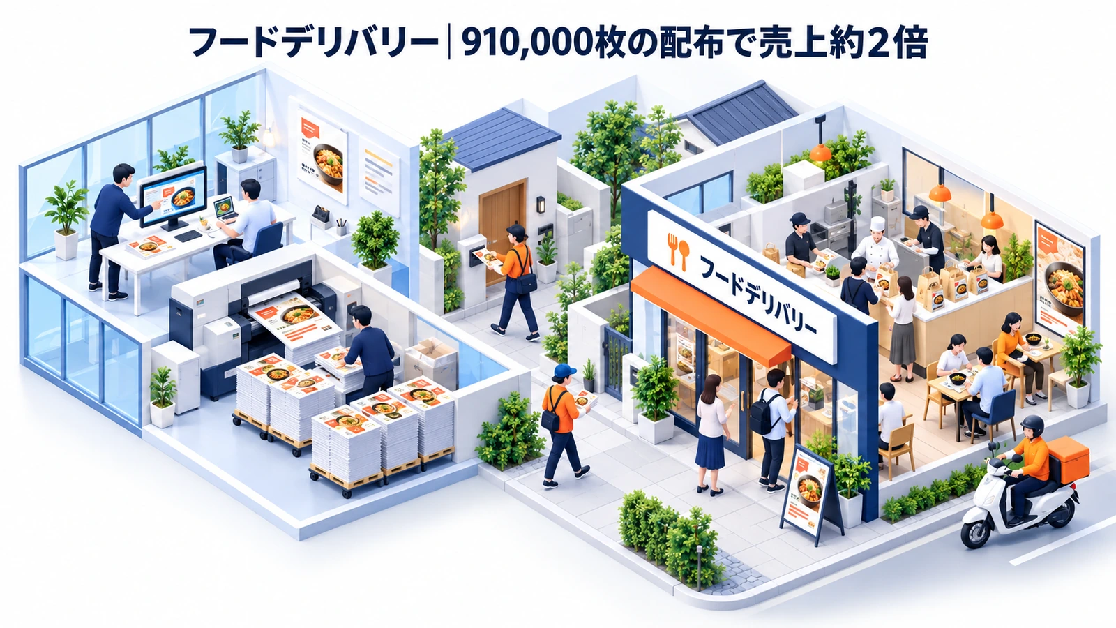 フードデリバリー｜910,000枚の配布で売上約2倍のチラシ集客成功事例