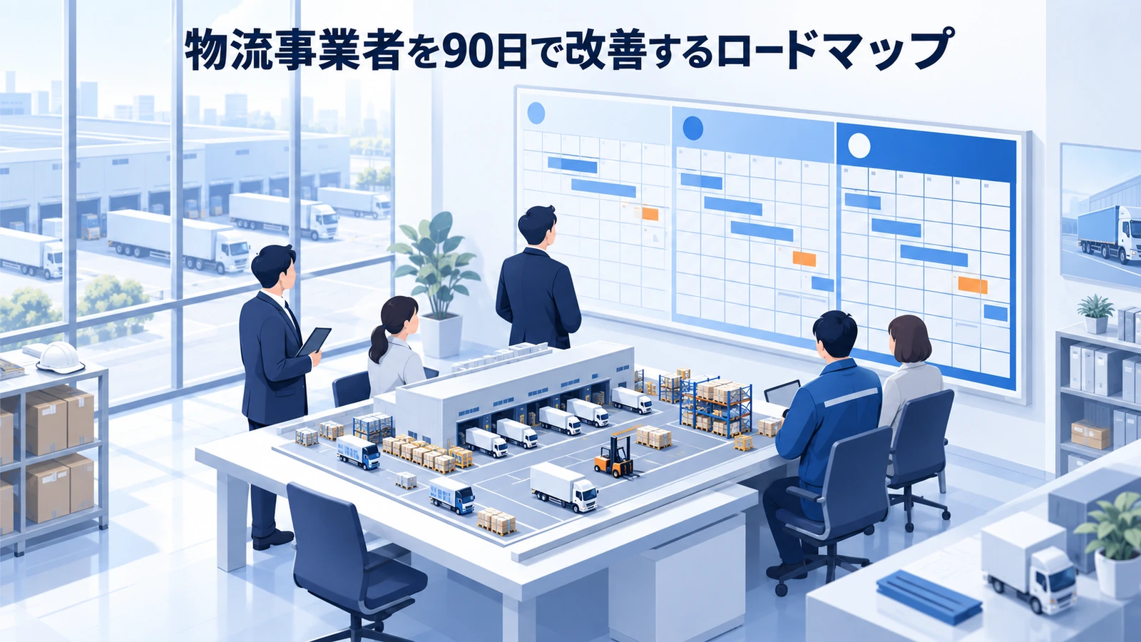 「物流事業者を90日で改善するロードマップ」の要点を整理したImage 2.0図解