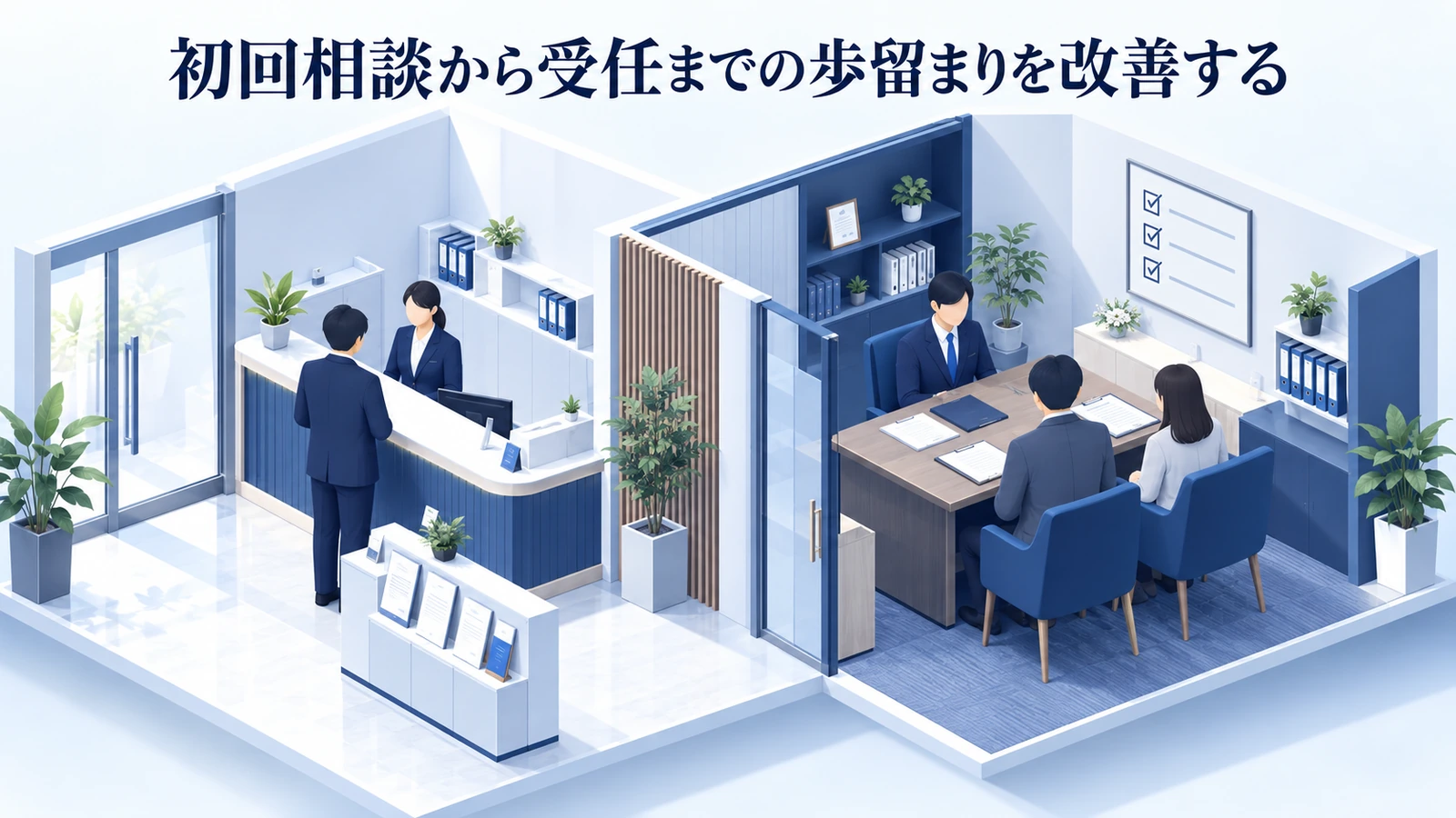 「初回相談から受任までの歩留まりを改善する」を整理したImage 2.0図解
