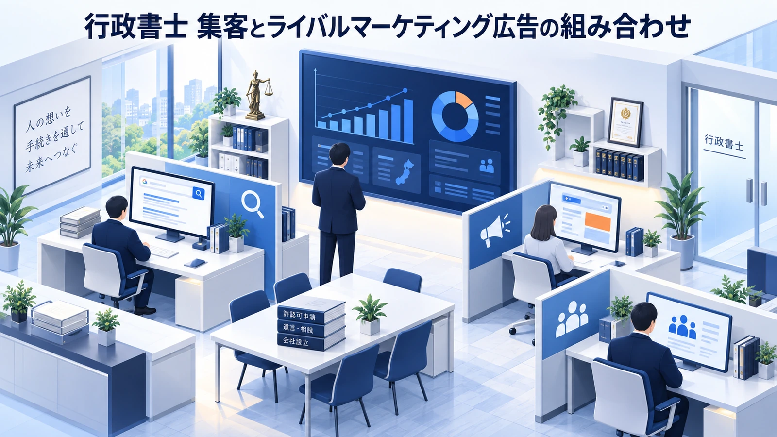 「行政書士 集客とライバルマーケティング広告の組み合わせ」を整理したImage 2.0図解