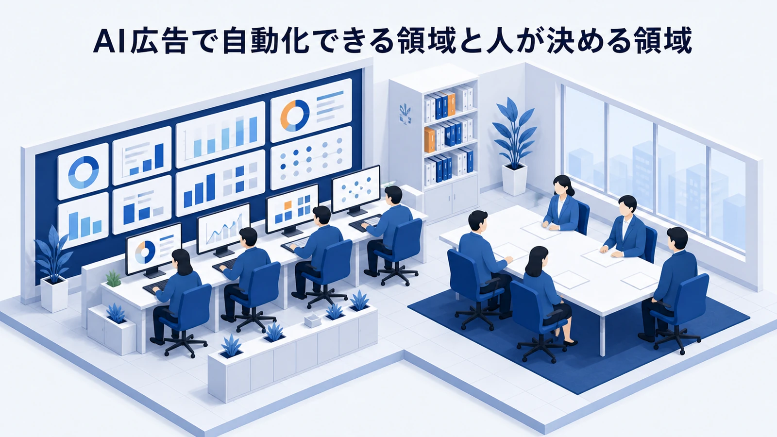 AI広告で自動化できる領域と人が決める領域を示すWeb広告運用