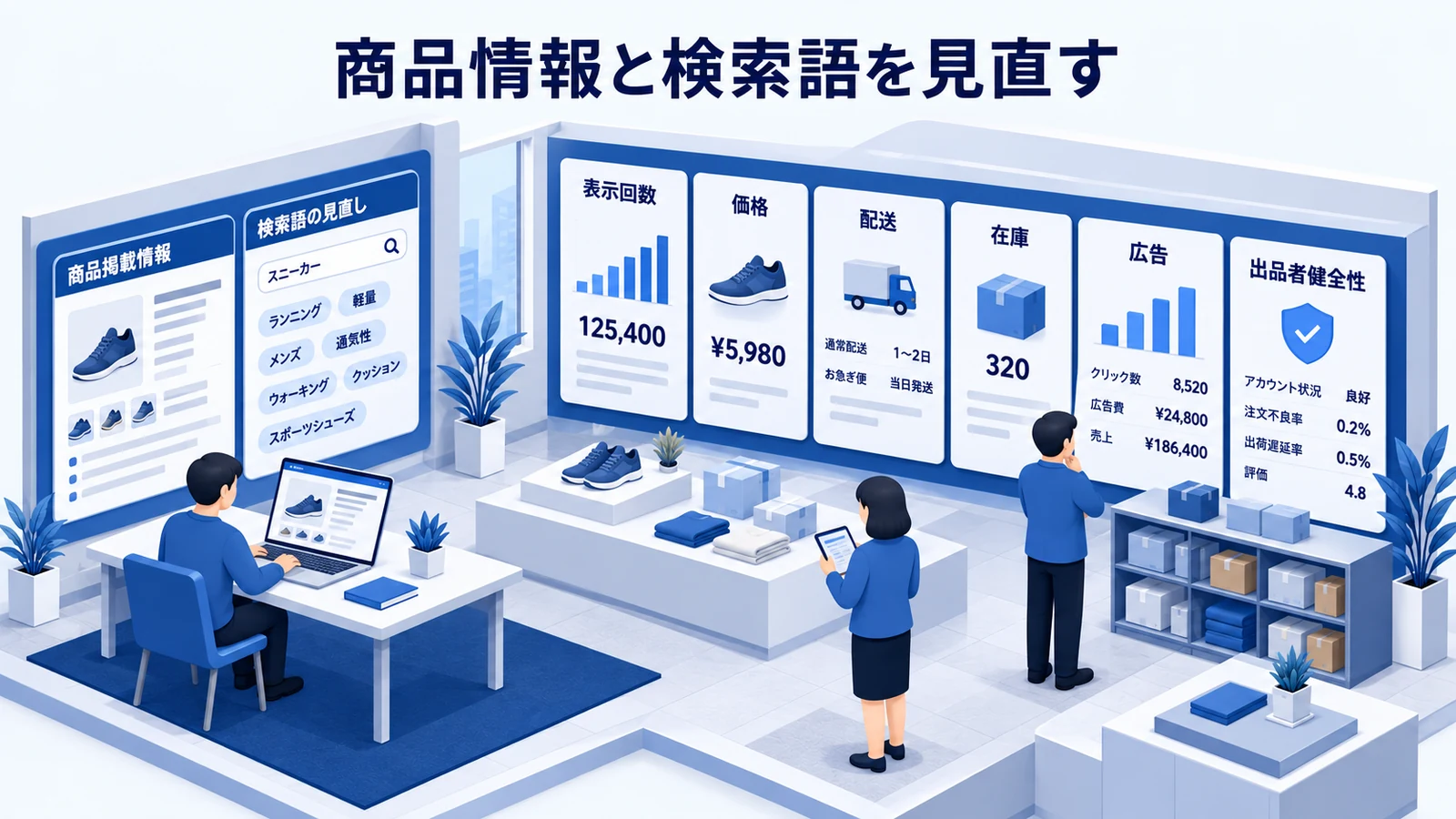 商品情報と検索語を見直すを確認するAmazon出品者のImage 2.0図解