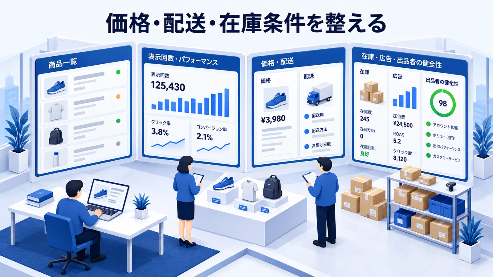 価格・配送・在庫条件を整えるを確認するAmazon出品者のImage 2.0図解