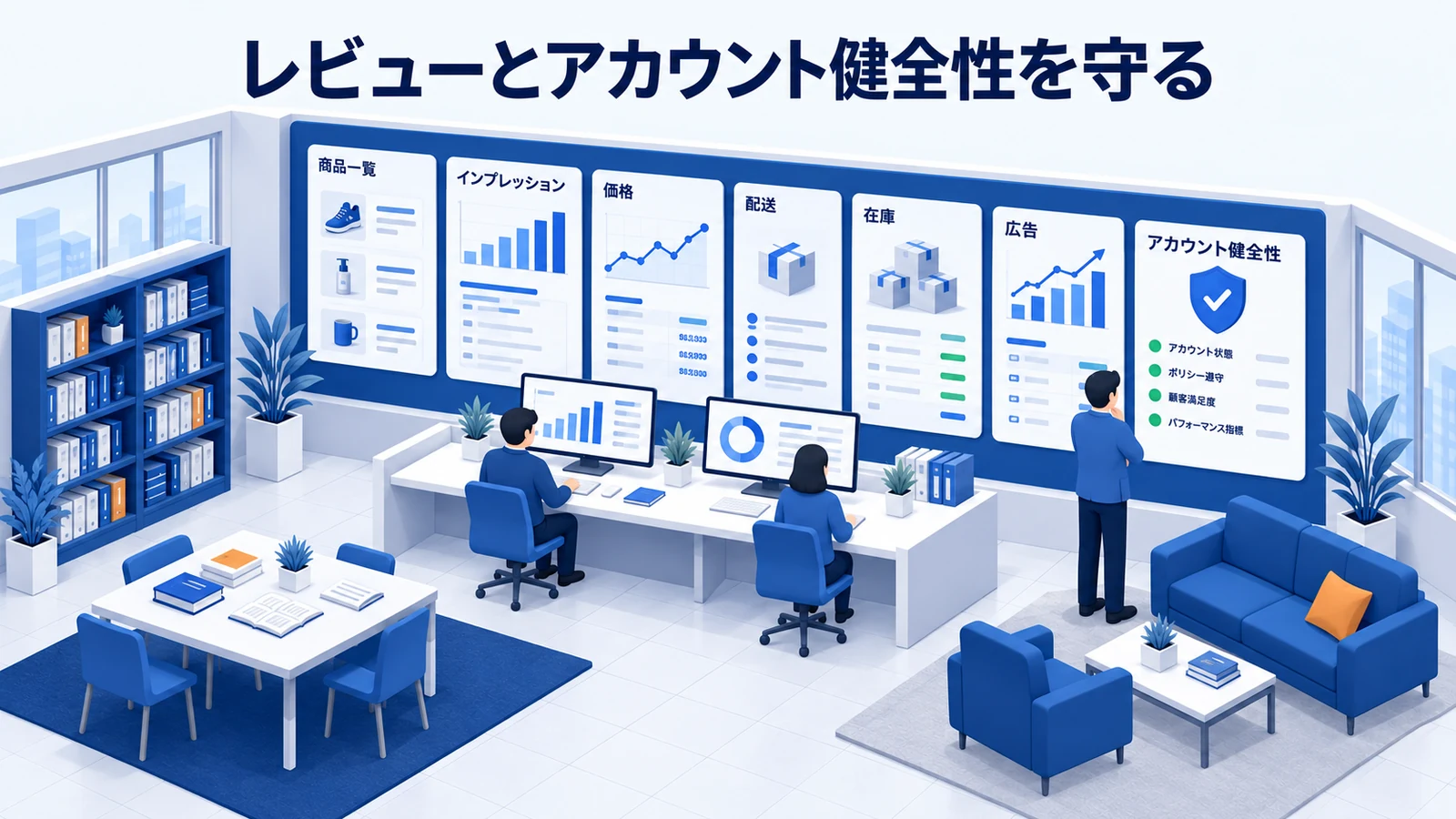 レビューとアカウント健全性を守るを確認するAmazon出品者のImage 2.0図解