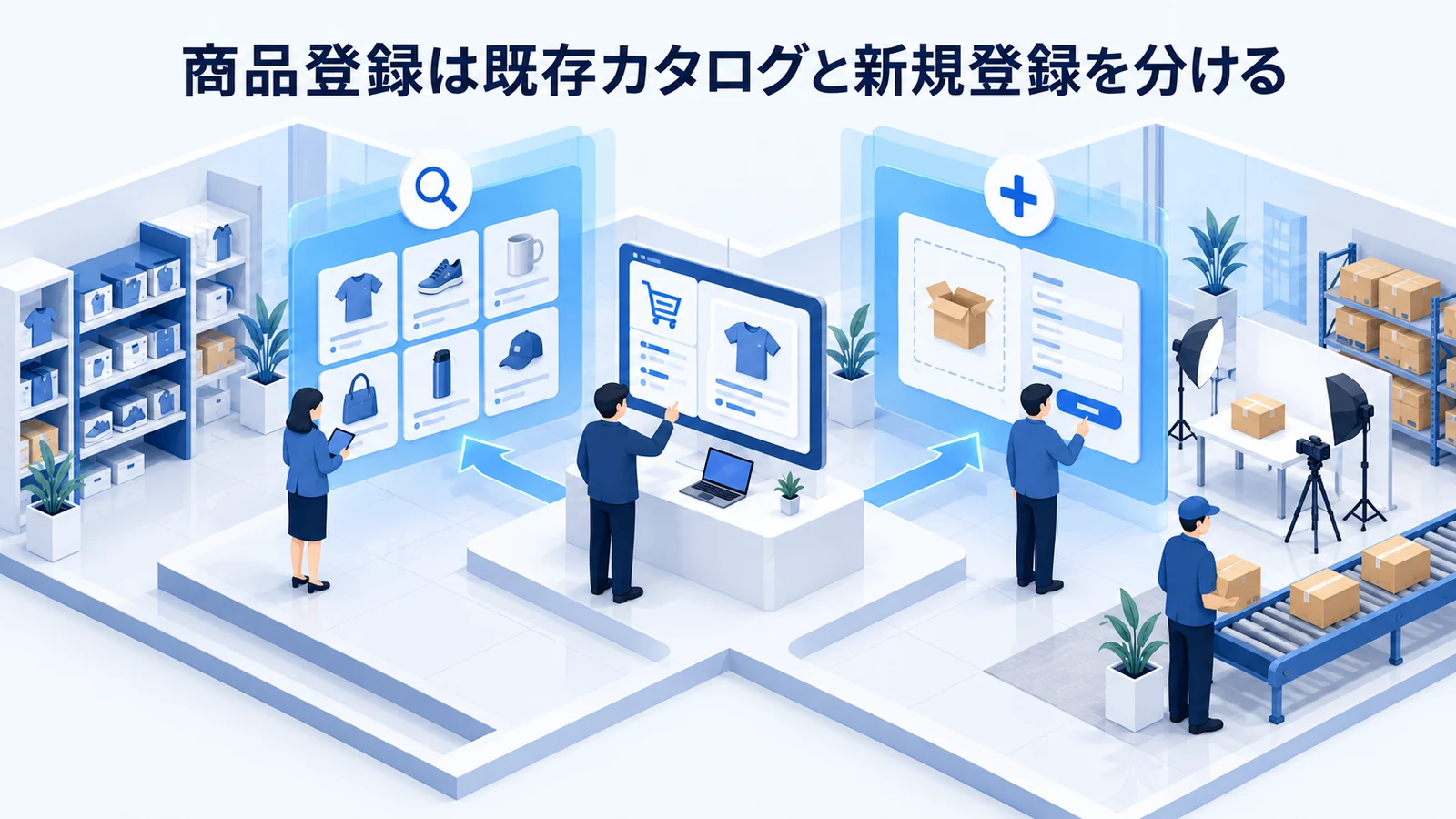 「商品登録は既存カタログと新規登録を分ける」の要点を整理したImage 2.0図解