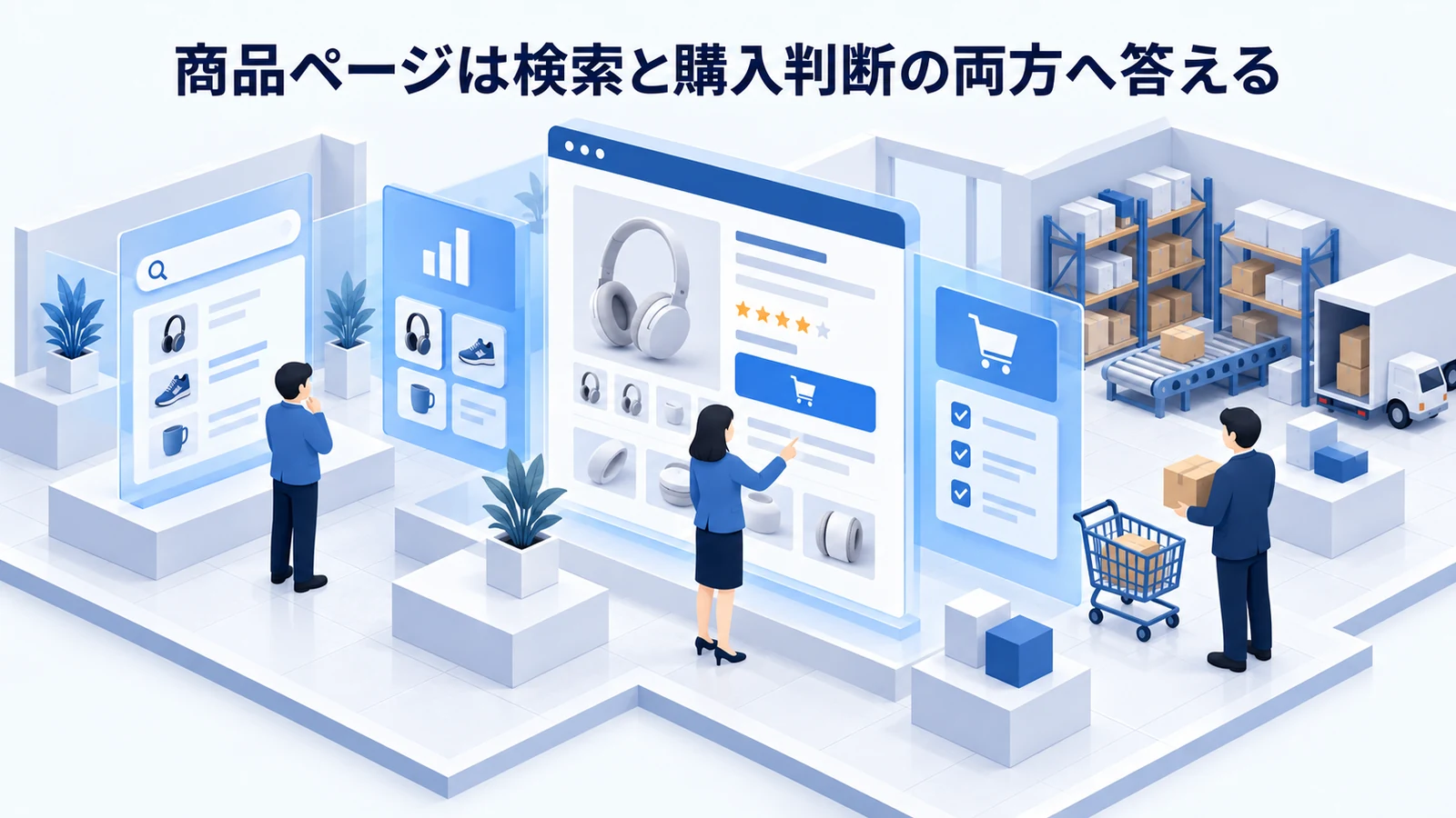 「商品ページは検索と購入判断の両方へ答える」の要点を整理したImage 2.0図解