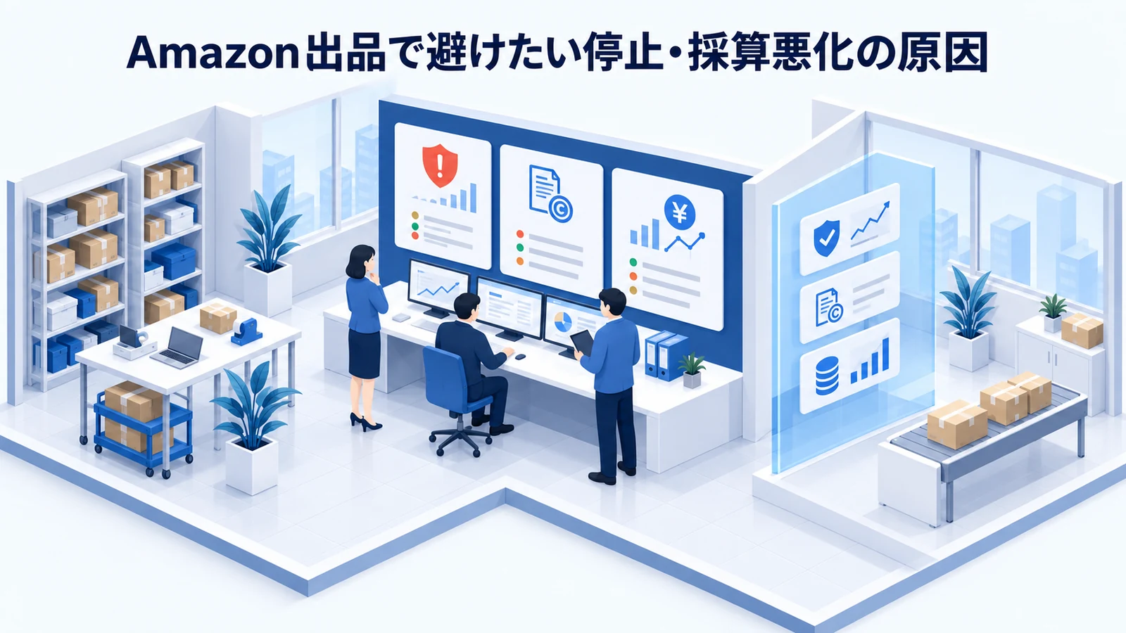 「Amazon出品で避けたい停止・採算悪化の原因」の要点を整理したImage 2.0図解