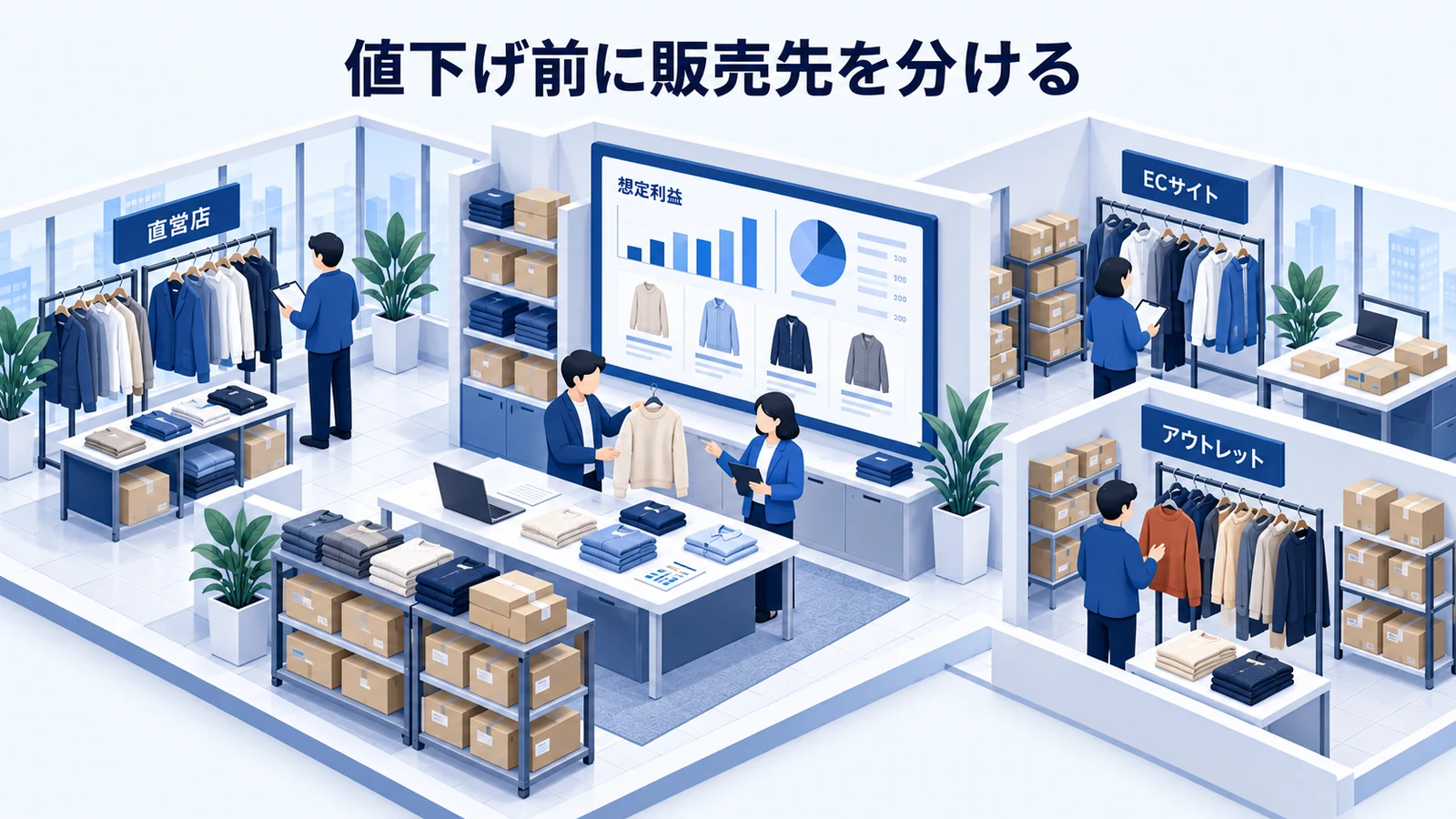 値下げ前に販売先を分けるを確認するアパレル事業者のImage 2.0図解