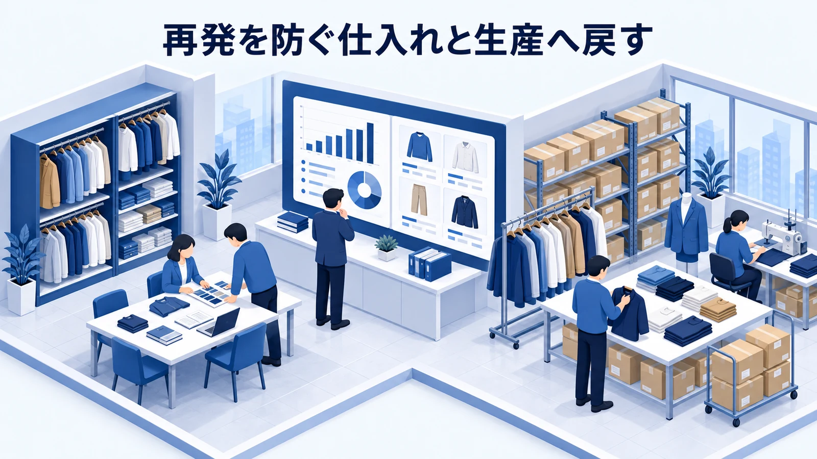 再発を防ぐ仕入れと生産へ戻すを確認するアパレル事業者のImage 2.0図解