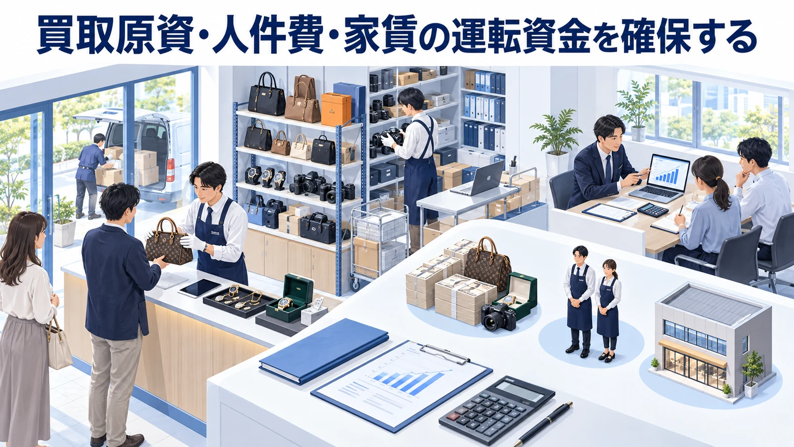買取原資・人件費・家賃の運転資金を確保するを整理したImage 2.0図解