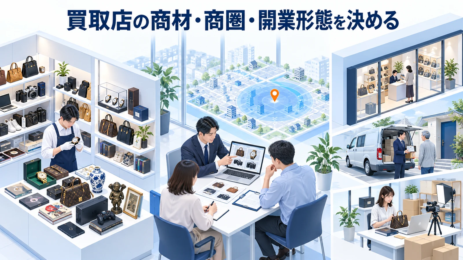 買取店の商材・商圏・開業形態を決めるを整理したImage 2.0図解