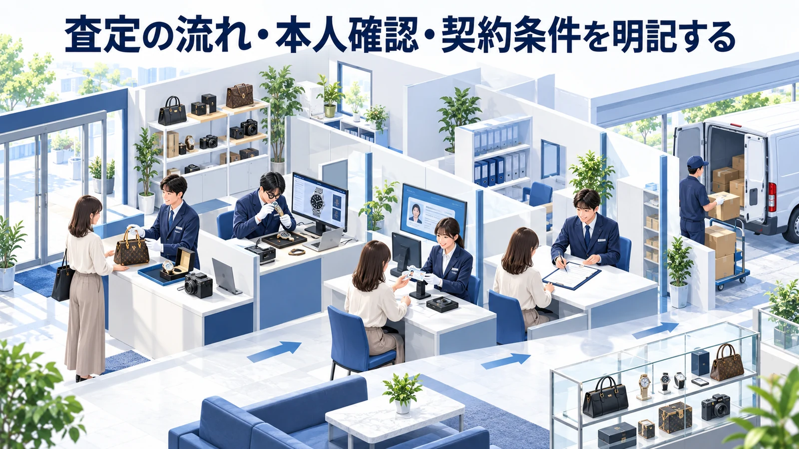 査定の流れ・本人確認・契約条件を明記するを整理したImage 2.0図解