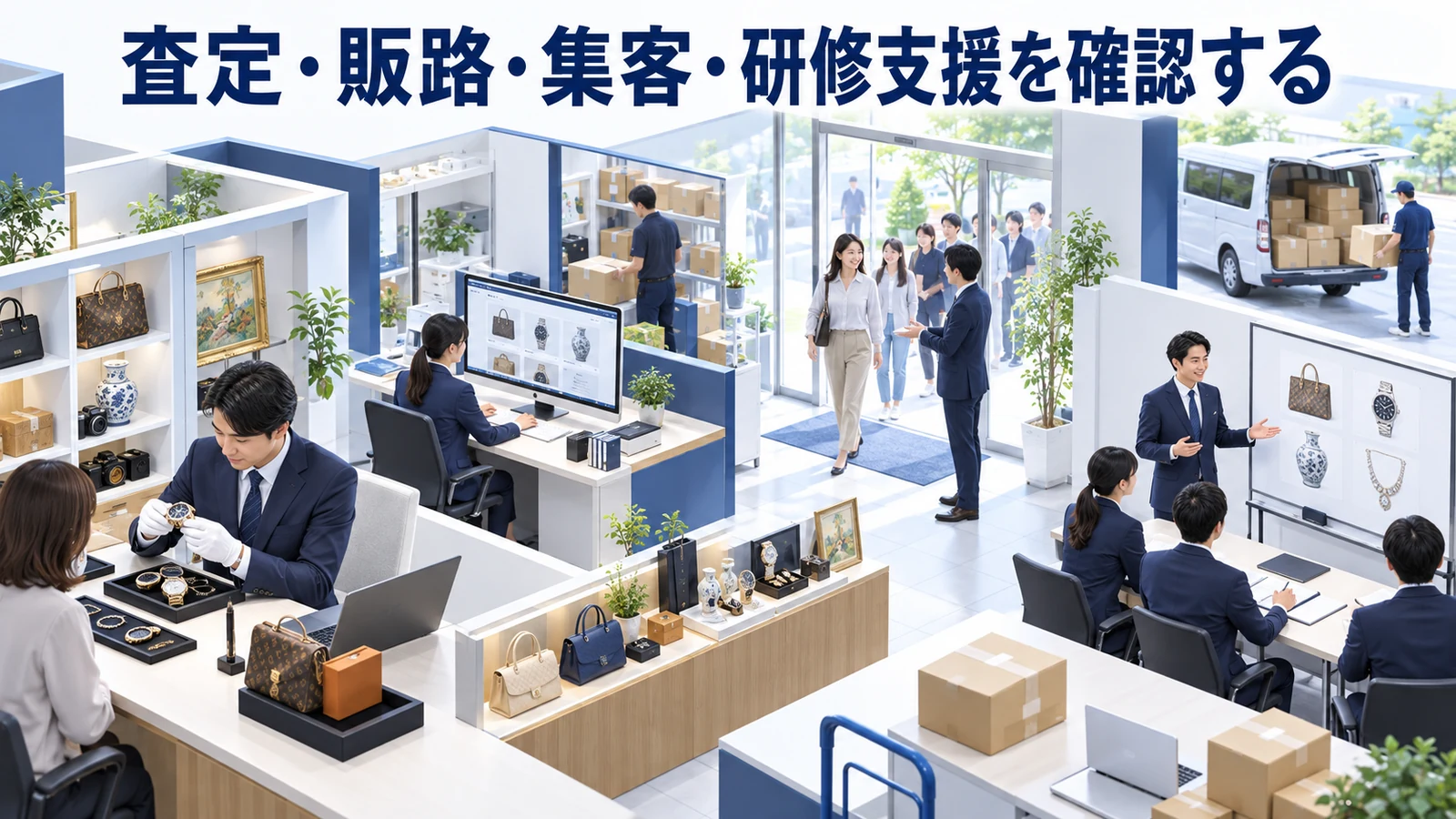 査定・販路・集客・研修支援を確認するを整理したImage 2.0図解